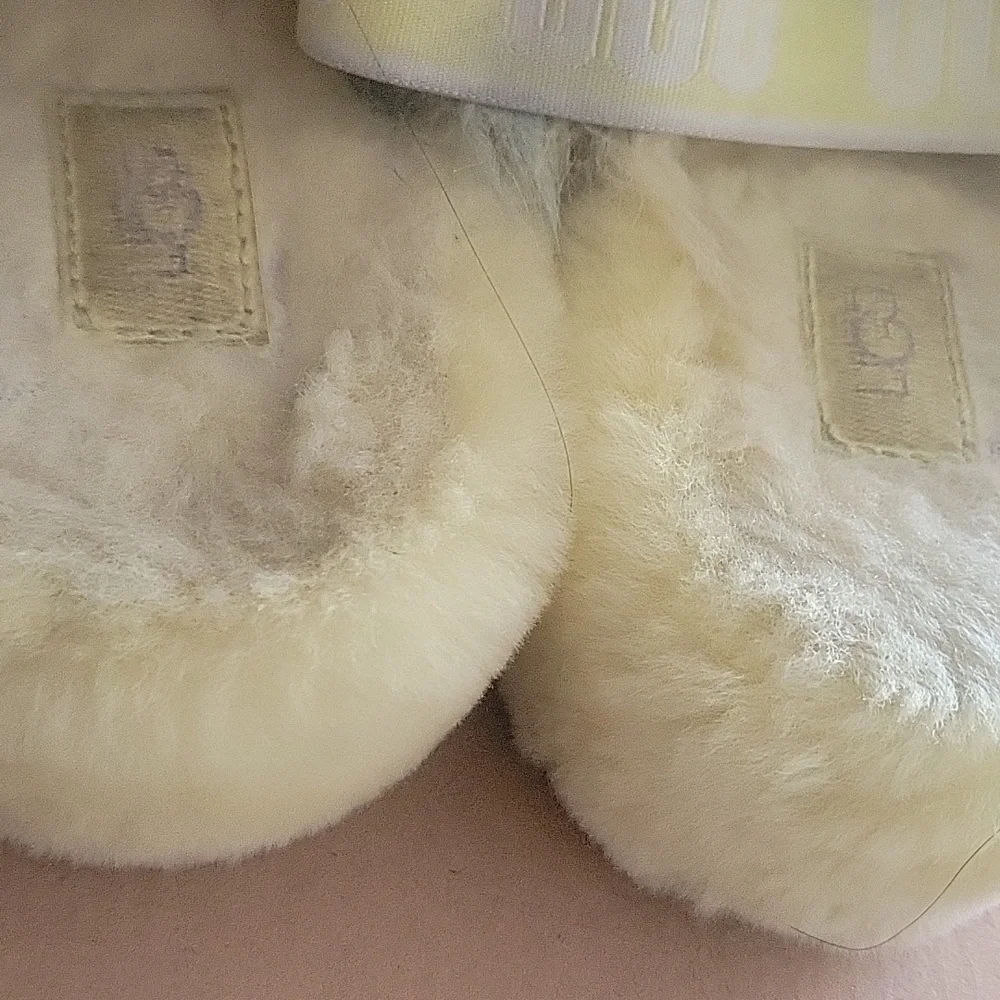 Women's UGG Pastel Rainbow Faux Fur Slide Sandals - Yellow - Picture 3 of 4